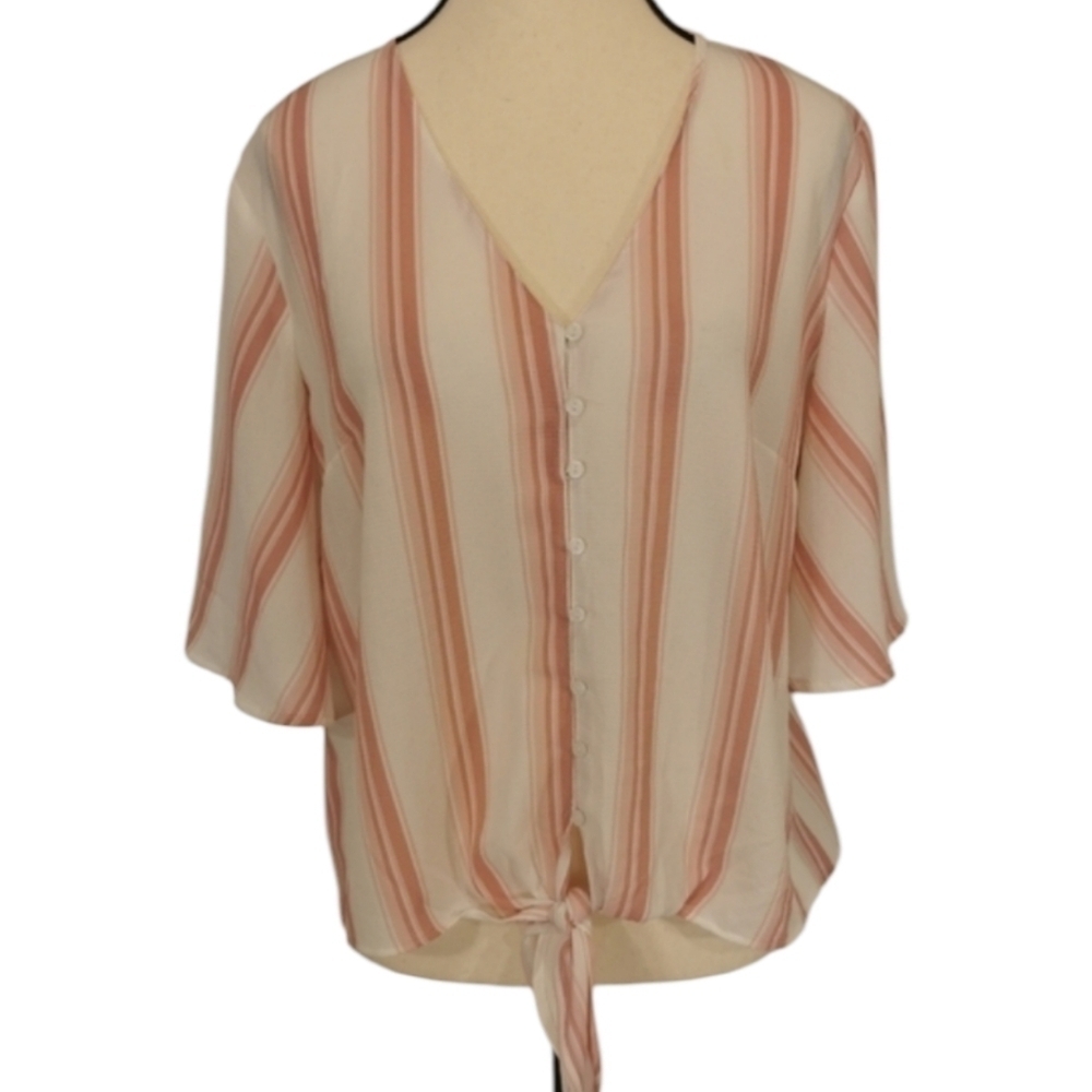 3/$20 Lush 'Krisantha' Tie Front Striped Blouse Cream Mauve Sz S Open To Offers